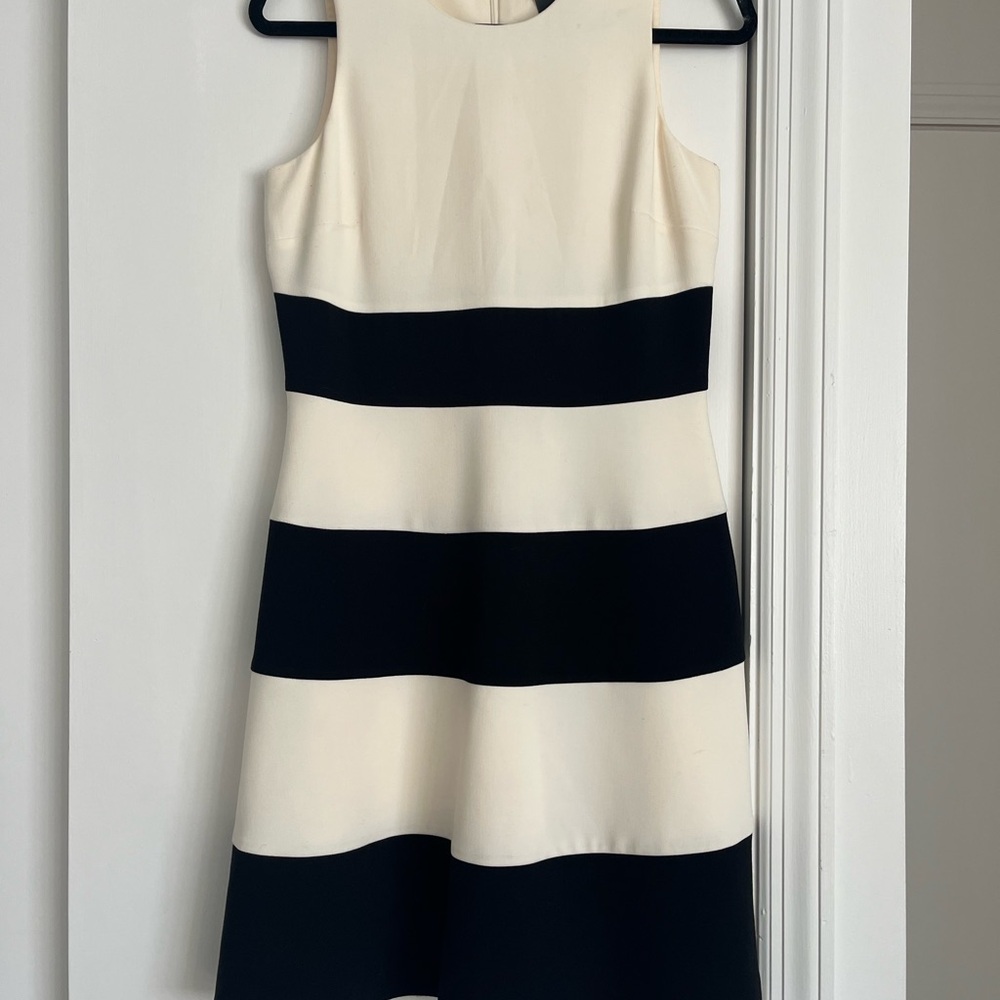 Ann Taylor Cream and Blue Sheath Midi Dress Halter Sleeveless